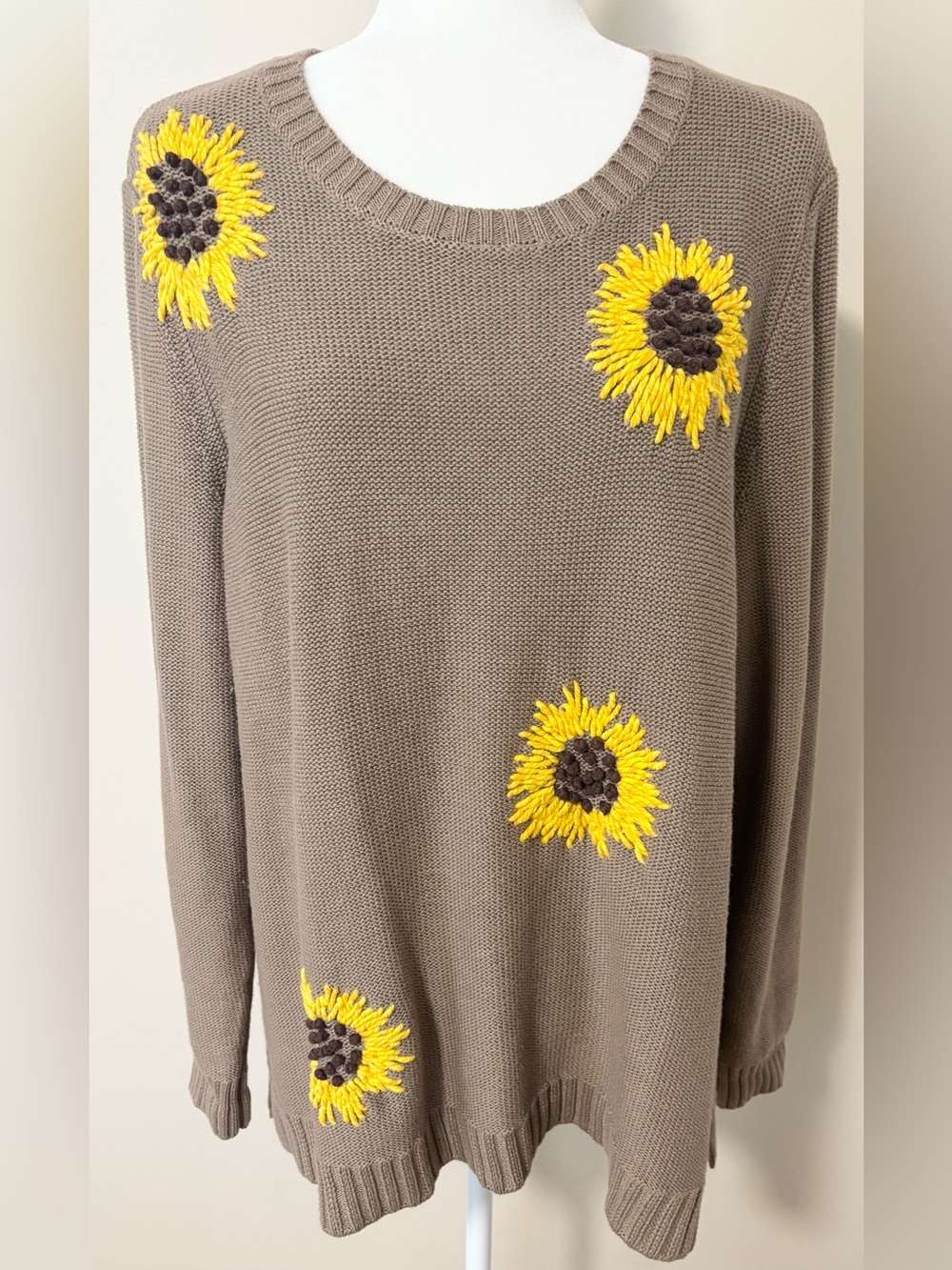 Coldwater Creek Light Brown Sunflower Oversized Cotton Blend Sweater - Picture 4 of 12